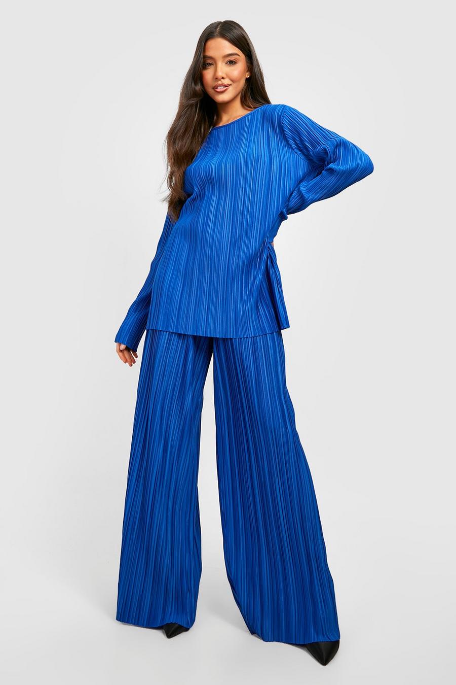 Bright blue Plisse Wide Leg Trousers  image number 1
