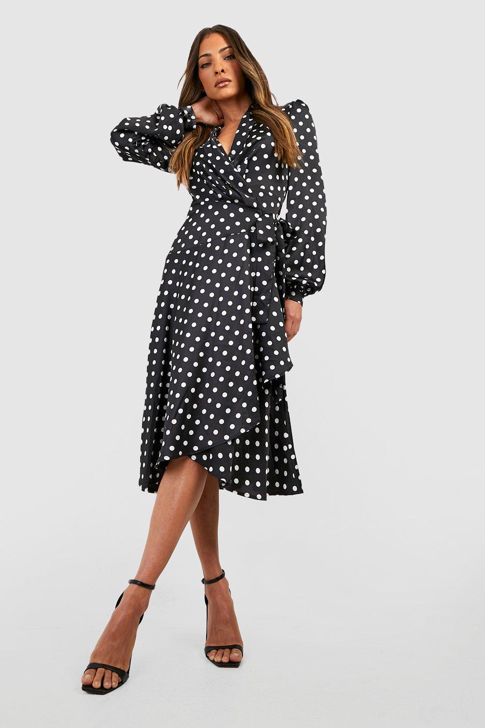 boohoo Polka Dot Wrap Belted Midi Dress | Debenhams