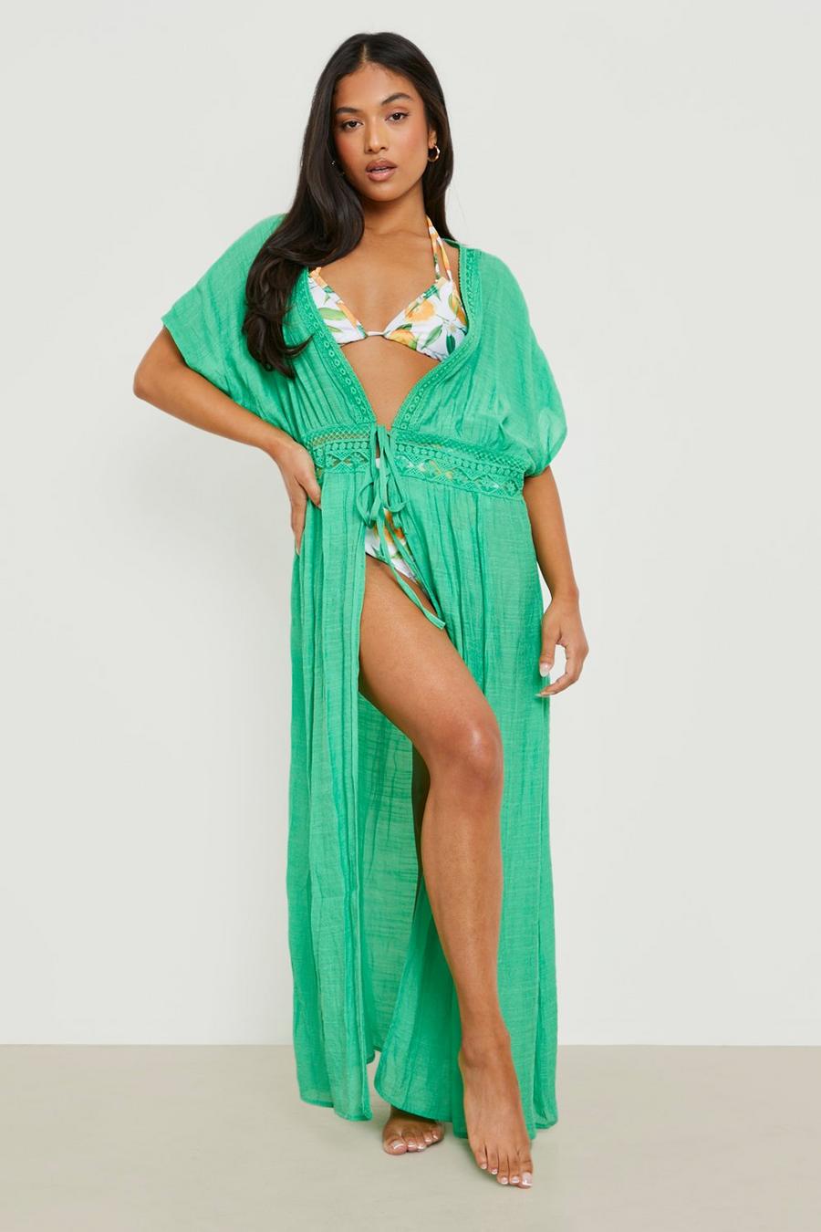 Green Crochet Detail Plunge Beach Dress image number 1