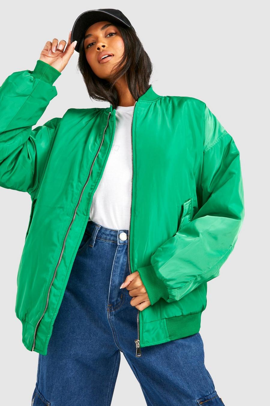 Green Oversized Bomber Jacket  image number 1