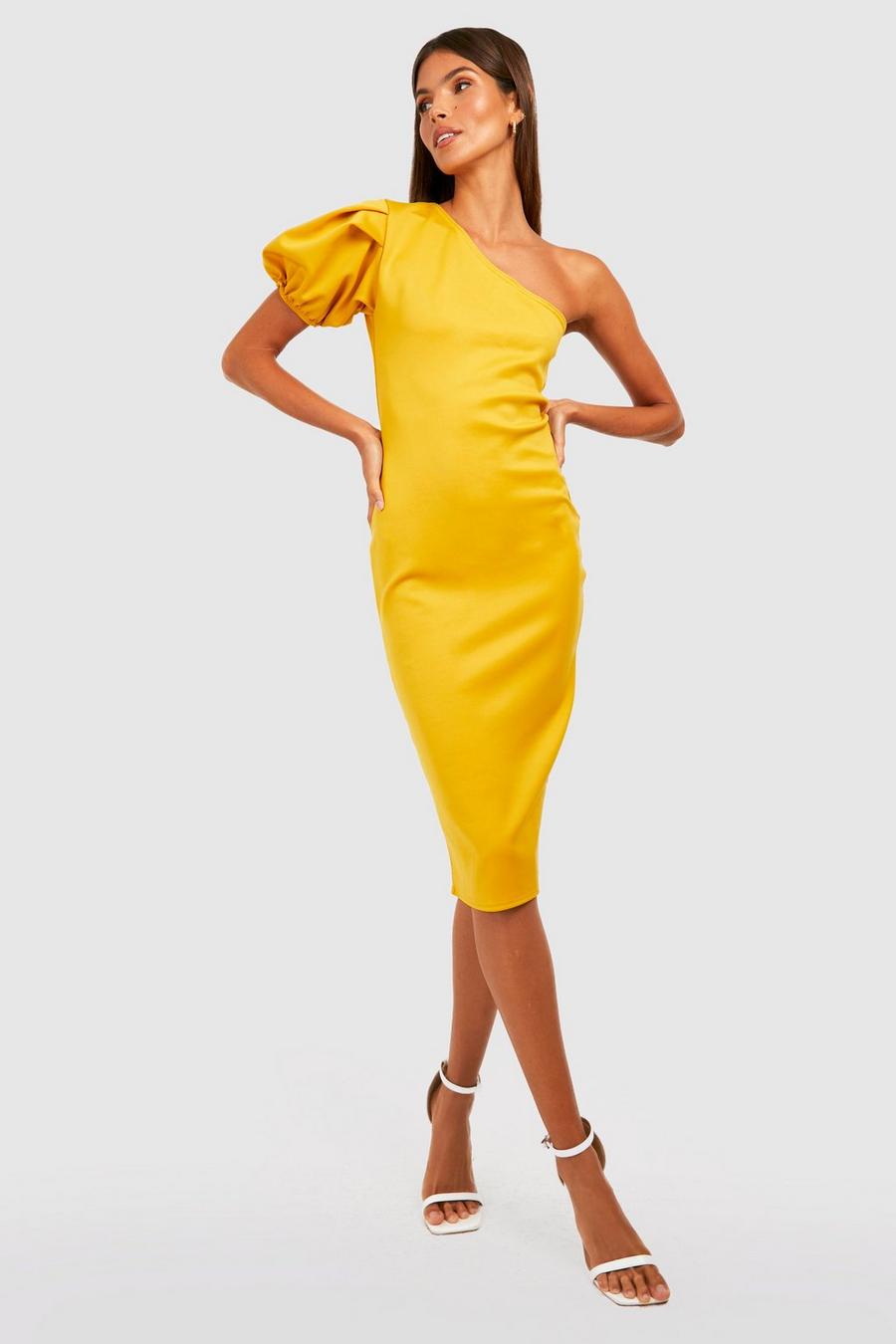 Mustard yellow Scuba Off The Shoulder Midi Dress