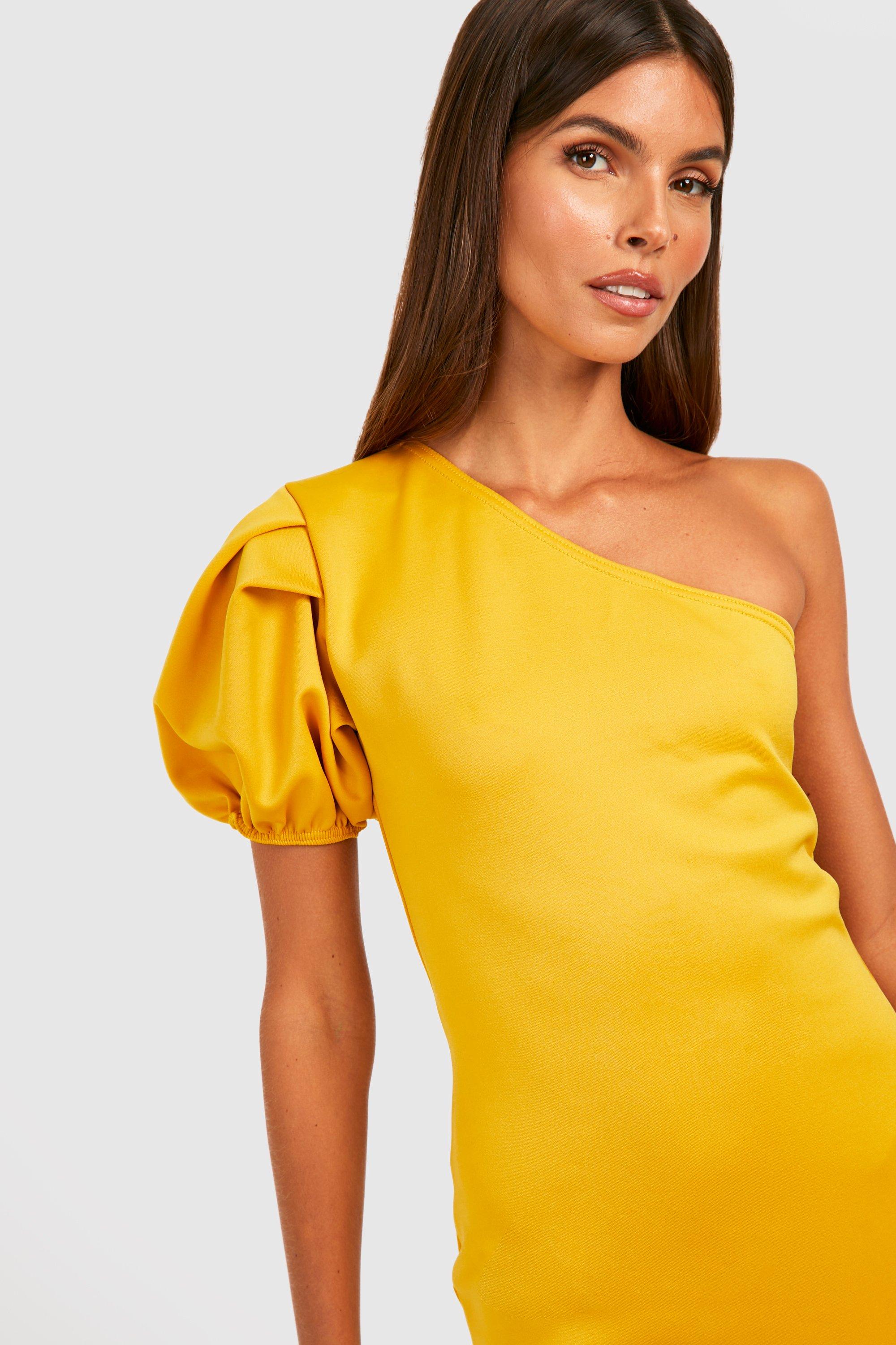 Yellow off shoulder midi hot sale dress