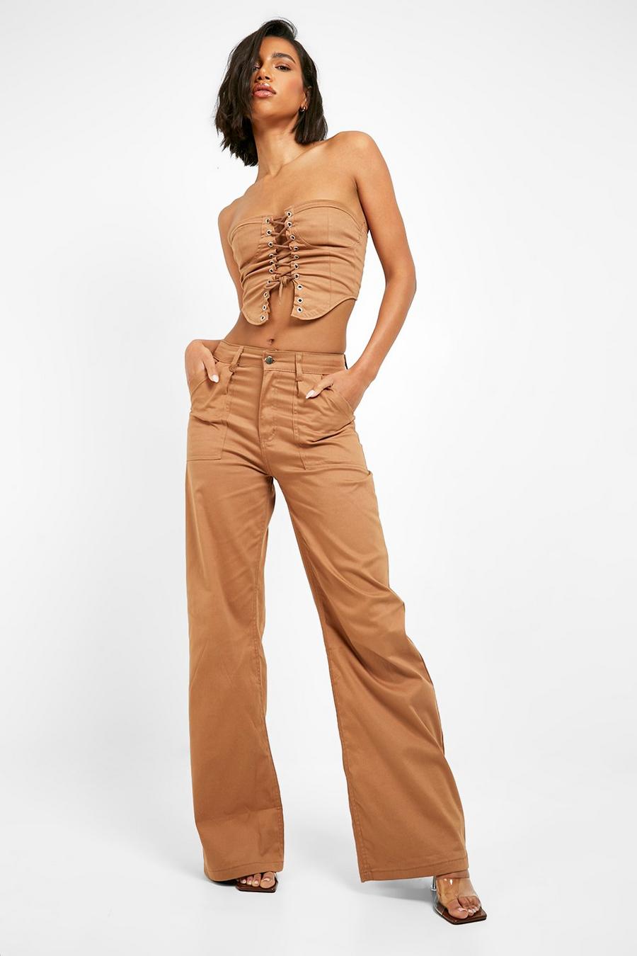 Chocolate High Waisted Cargo Jeans image number 1