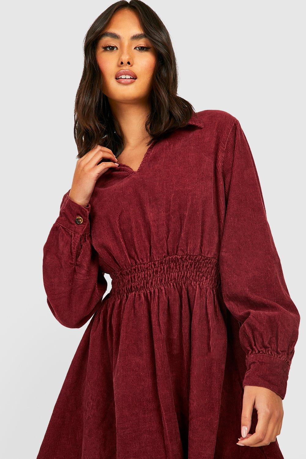 Burgundy dress outlet boohoo