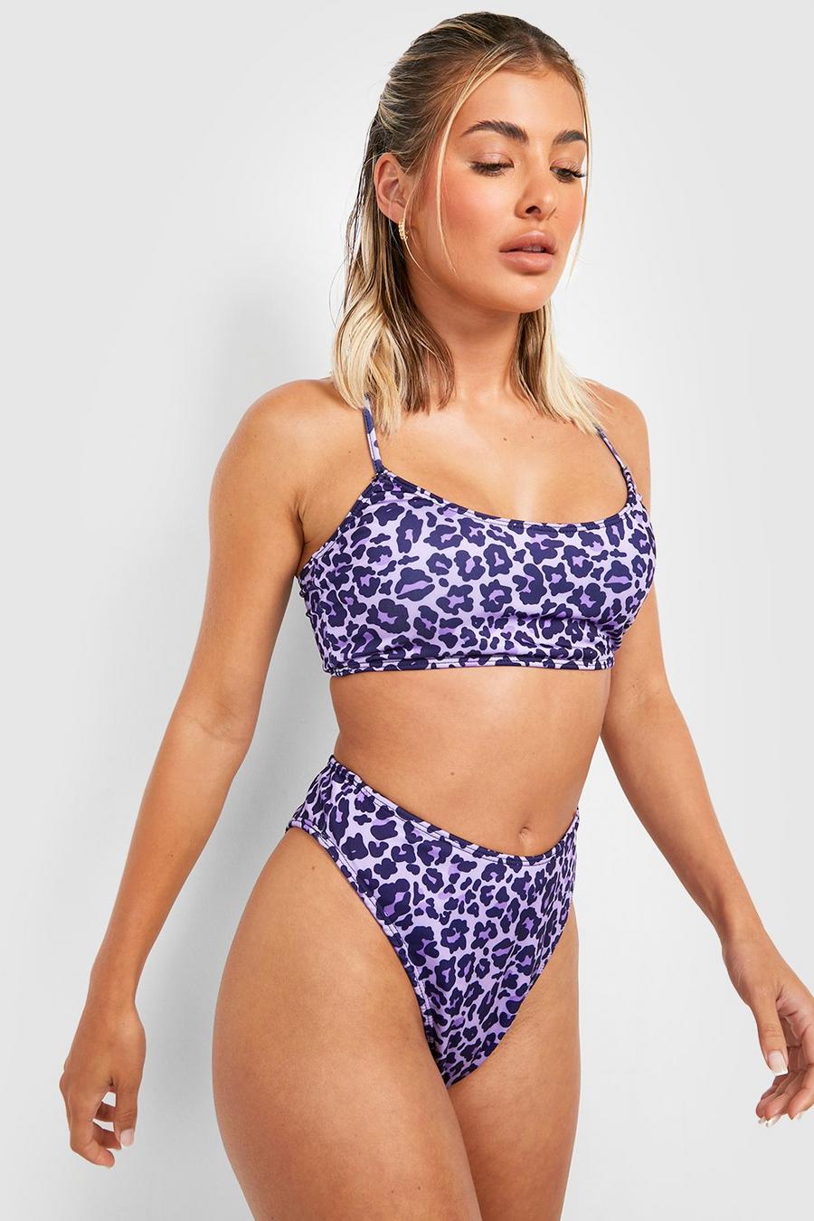 Purple Leopard High Waisted Bikini Brief image number 1