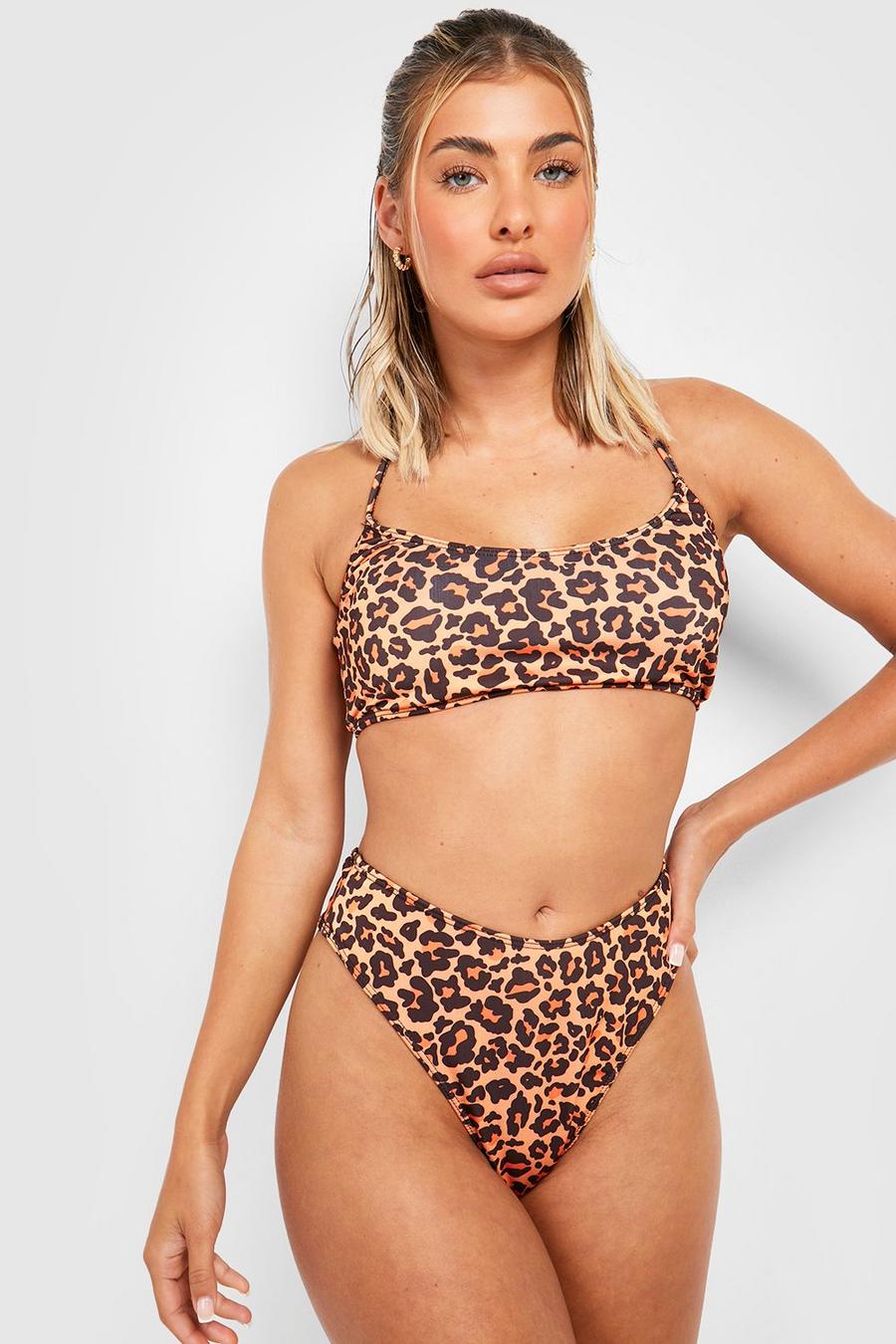 Orange Leopard Longline Scoop Bikini Top image number 1