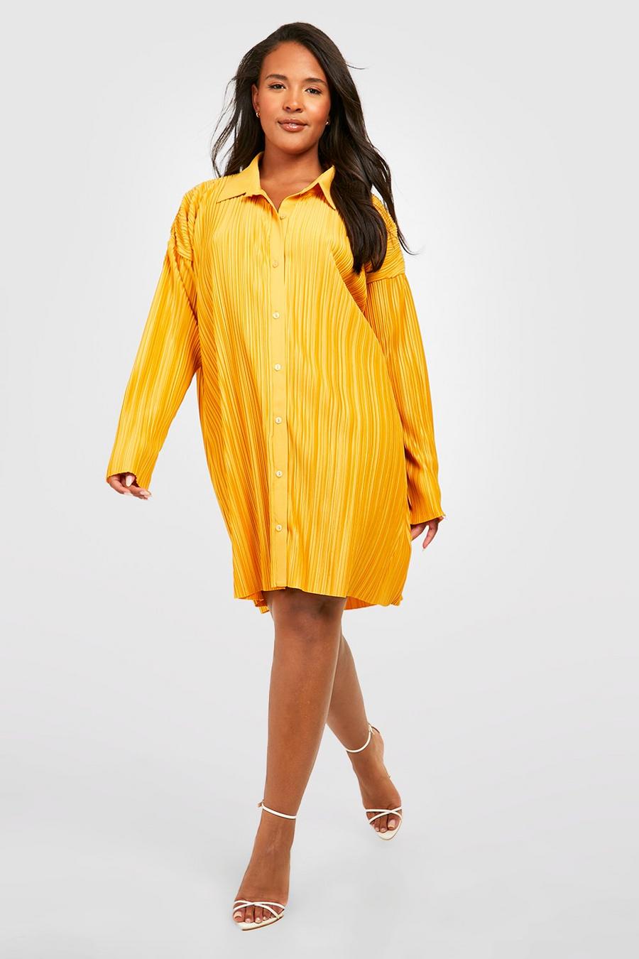 Mustard Plus Plisse Shirt Dress image number 1