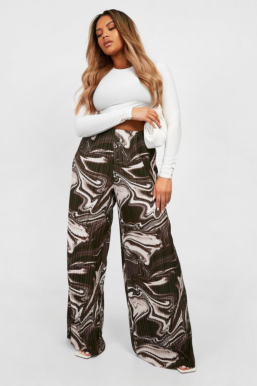 Plus Marble Plisse Wide Leg Trousers image number 1