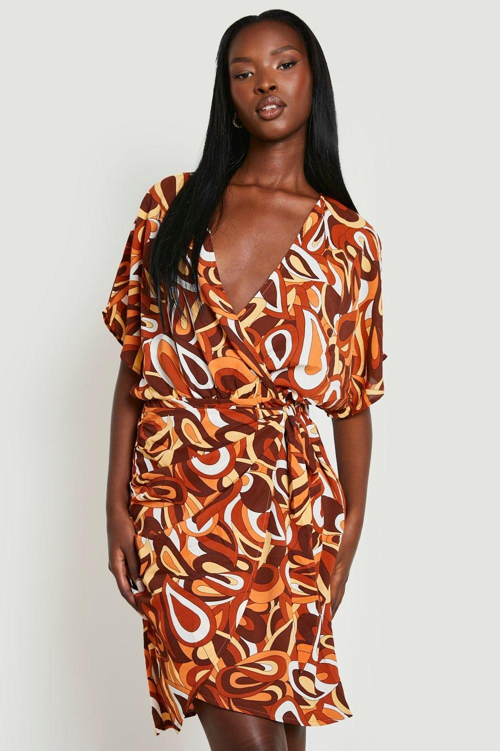 Boohoo star print shop wrap midi dress