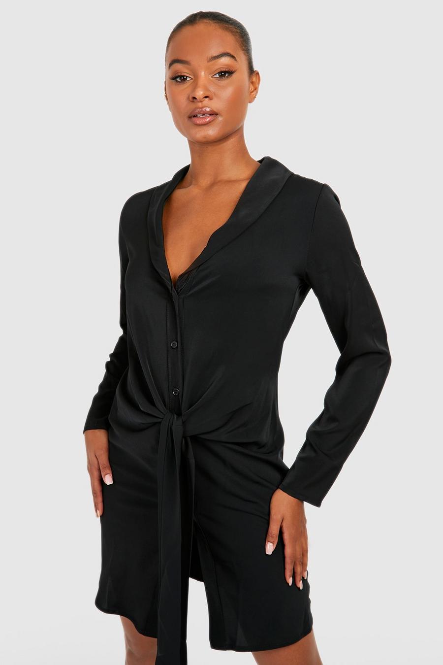 Tall Tie Front Revere Collar Shirt Dress image number 1