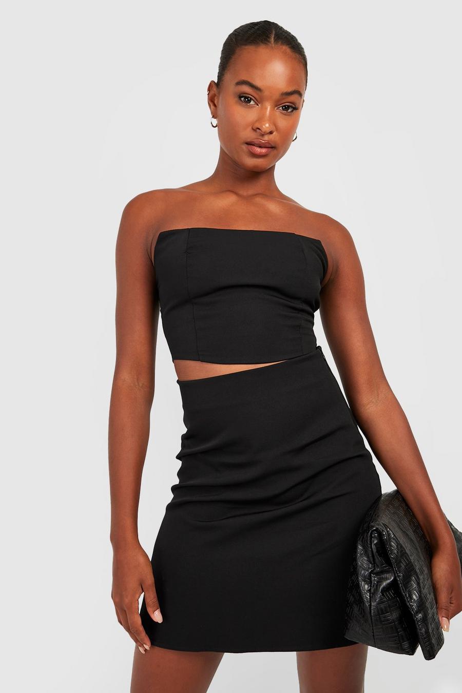 Black Tall Kort a-linjeformad kjol med hög midja image number 1