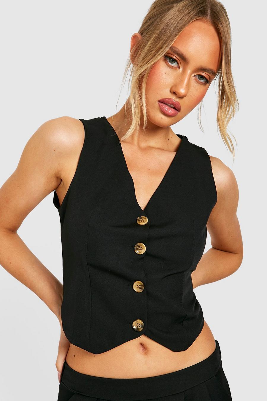 Black Tall Cropped Waistcoat image number 1