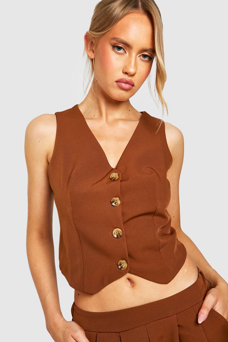 Chocolate brown Sportswear Cropped Waistcoat