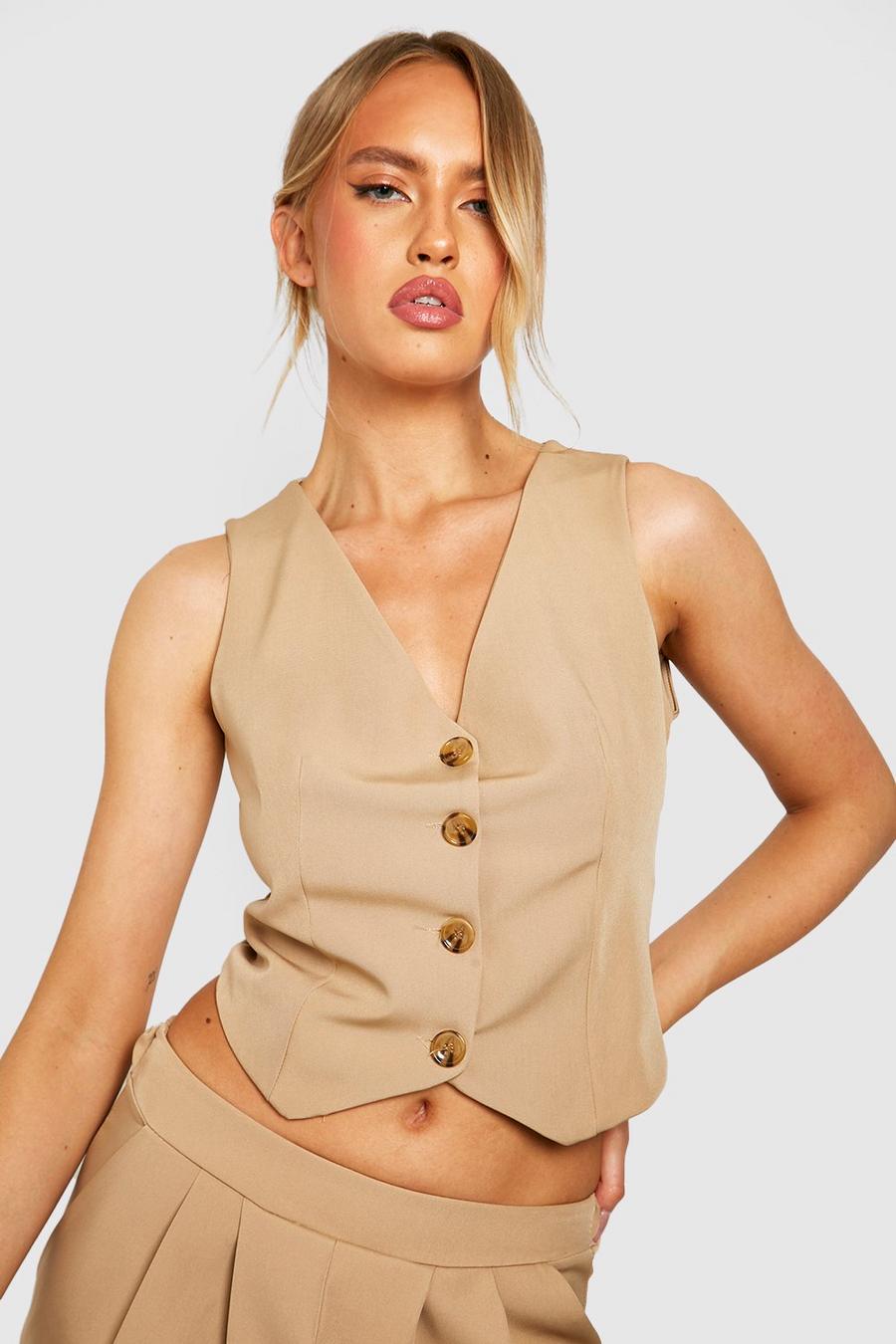 Stone beis Tall Cropped Waistcoat