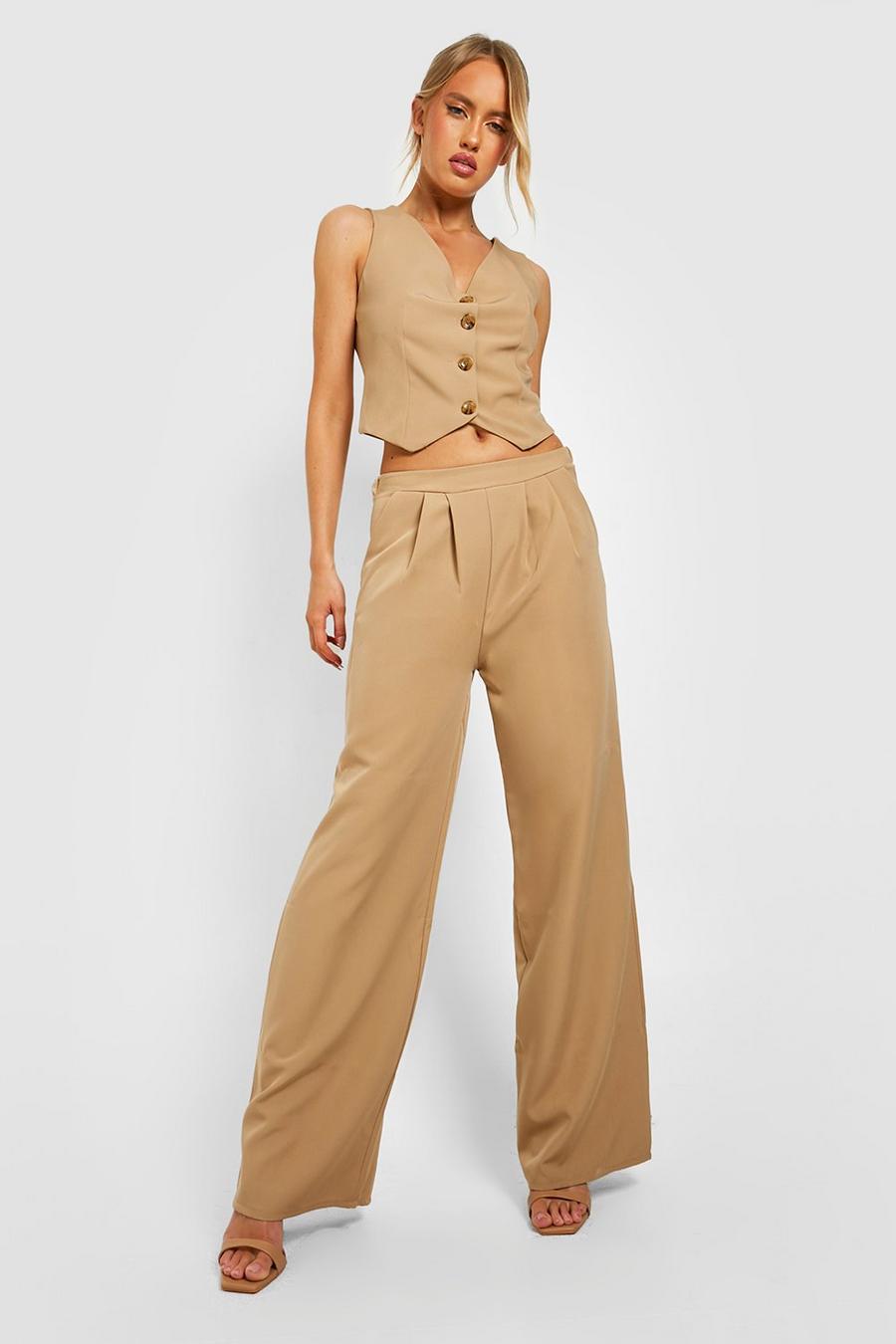 Stone Tall Pleat Detail Low Rise Wide Leg Pants image number 1