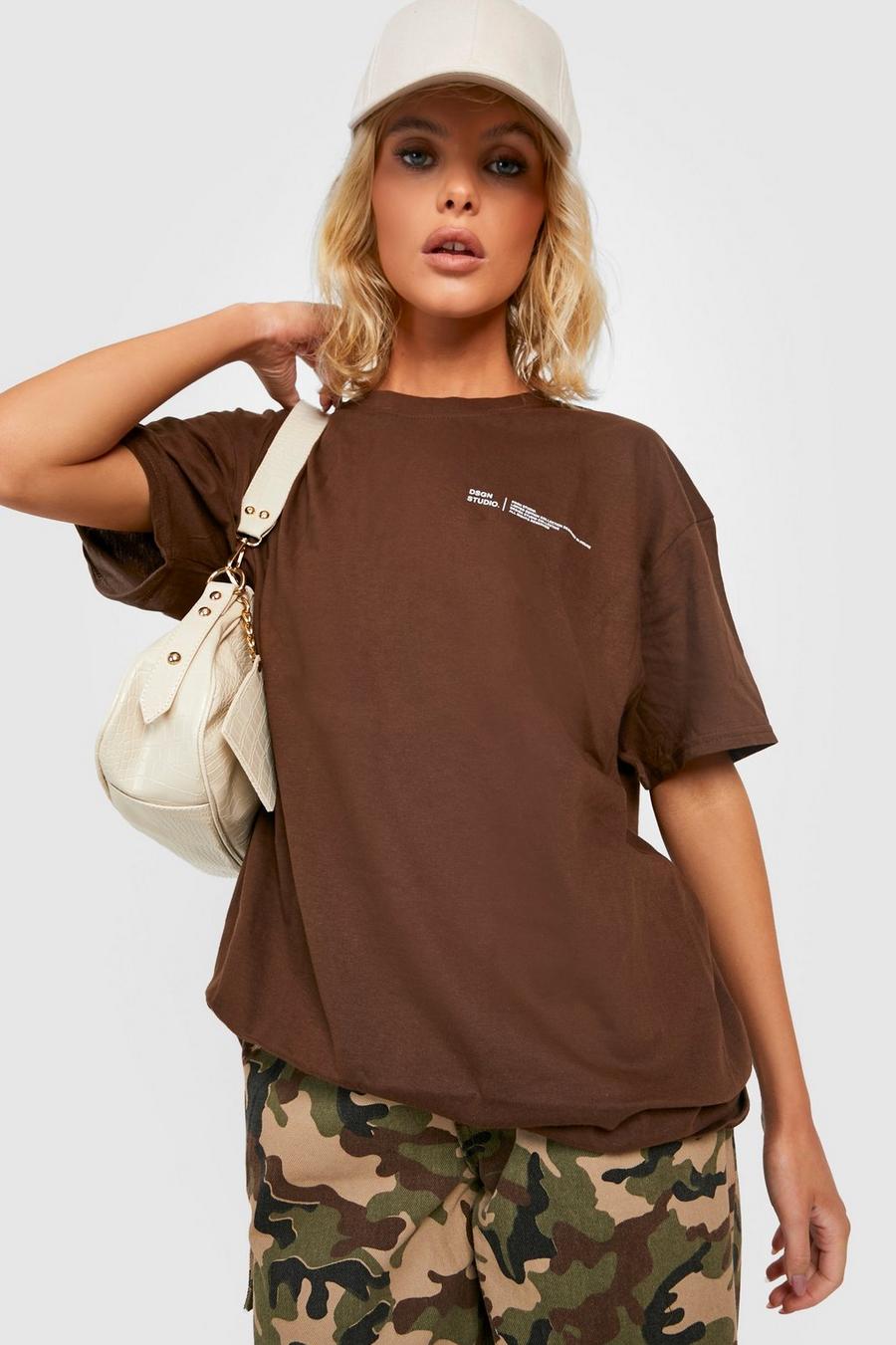 Chocolate marrone Oversized Text Print T-shirt