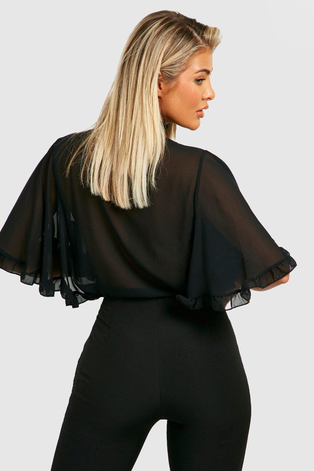 Woven Ruffle Angel Sleeve Blouse | boohoo