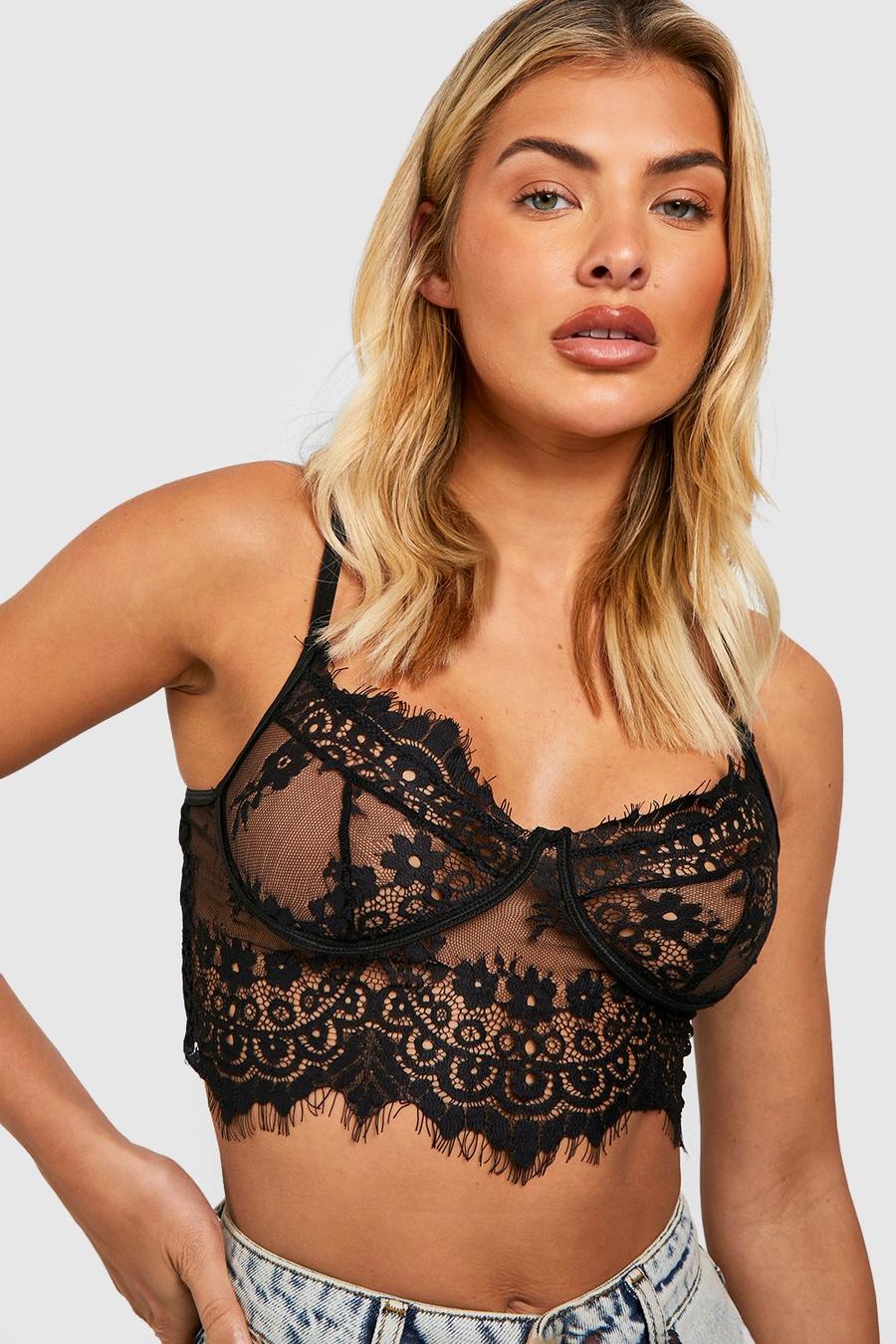 Black Premium Lace Cupped Bralet image number 1