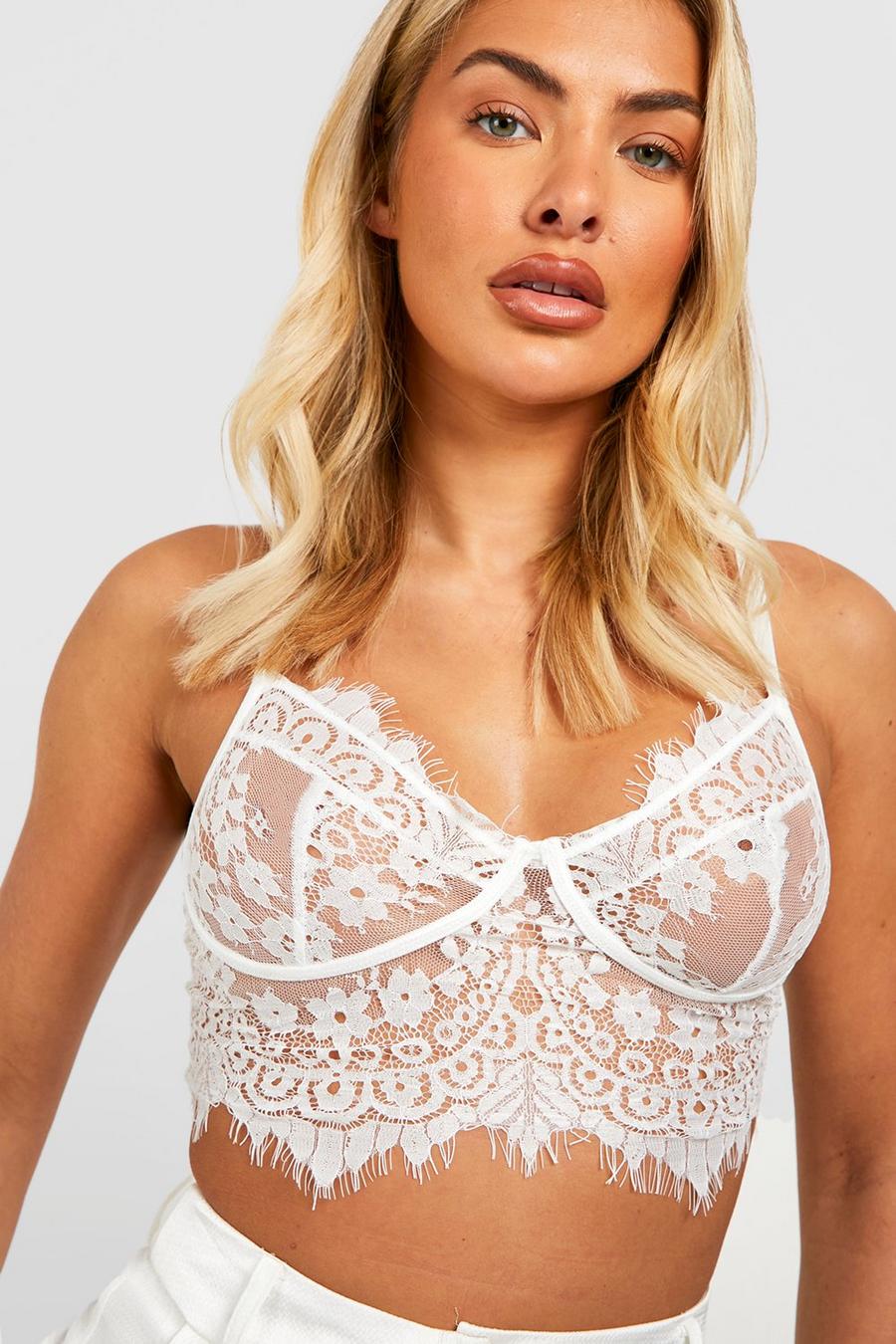 White Premium Lace Cupped Bralette image number 1