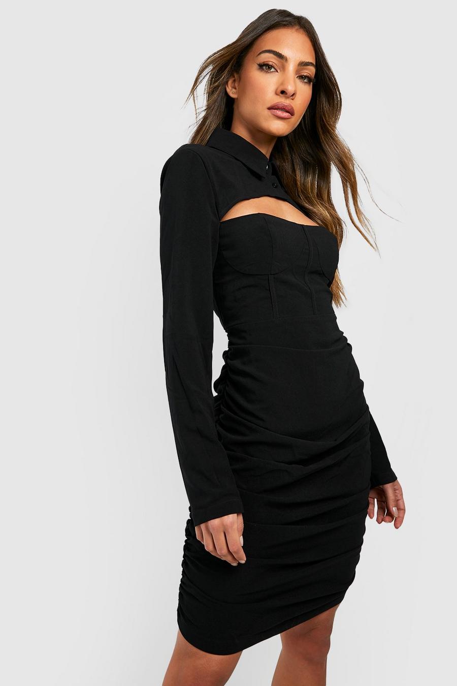 Black Corset Detail Cut Out Mini Dress image number 1