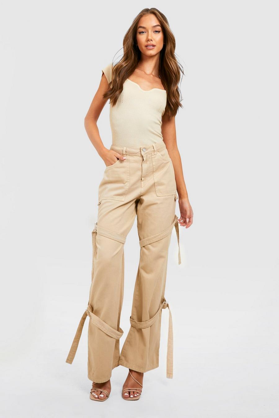 Stone High Waisted Buckle Cargo Jeans image number 1