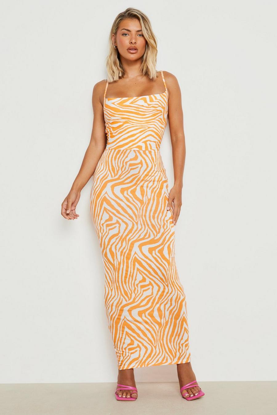 Orange Cowl Neck Maxi Dress Zebra Print