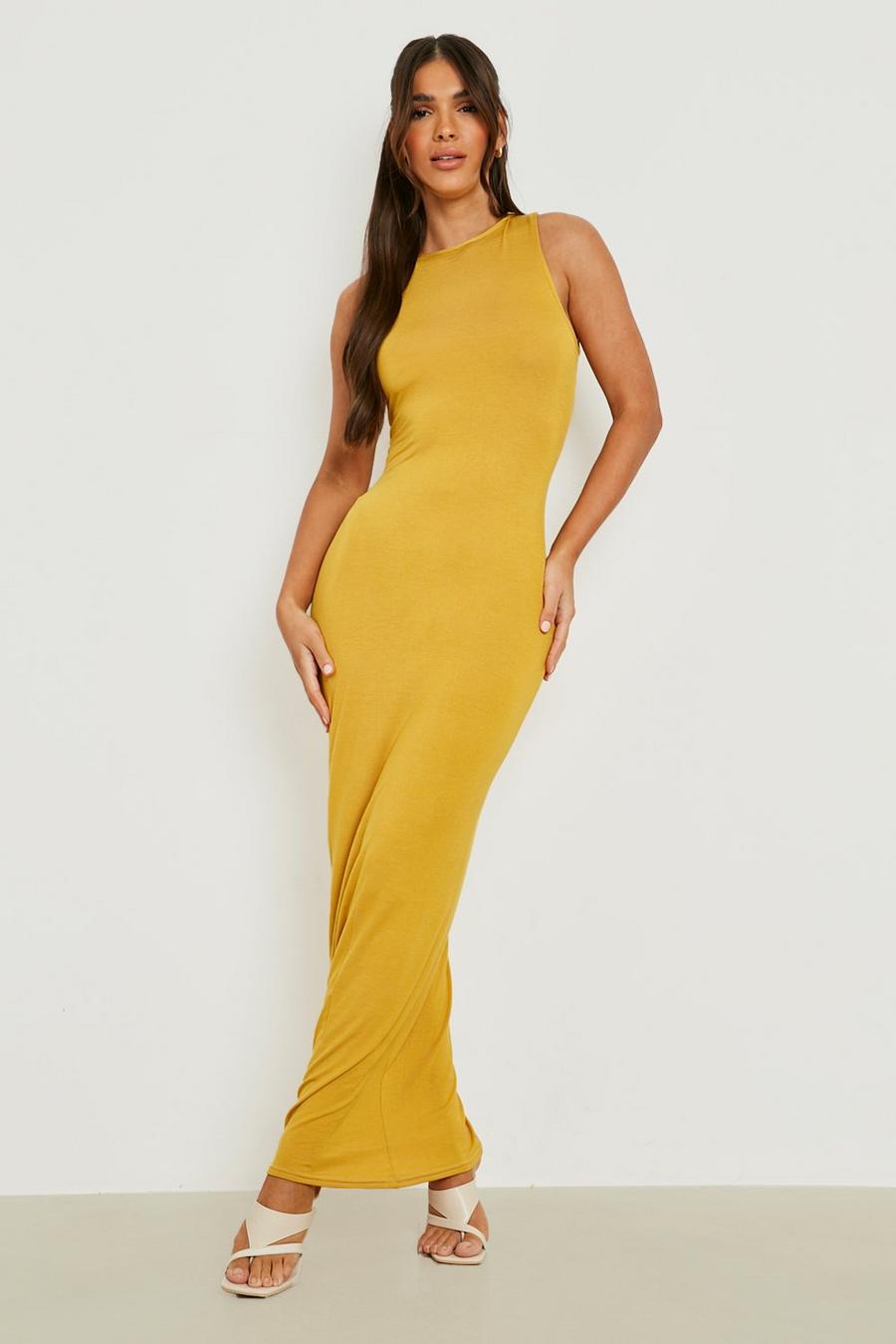 Mustard yellow Sleeveless Basic Maxi Dress
