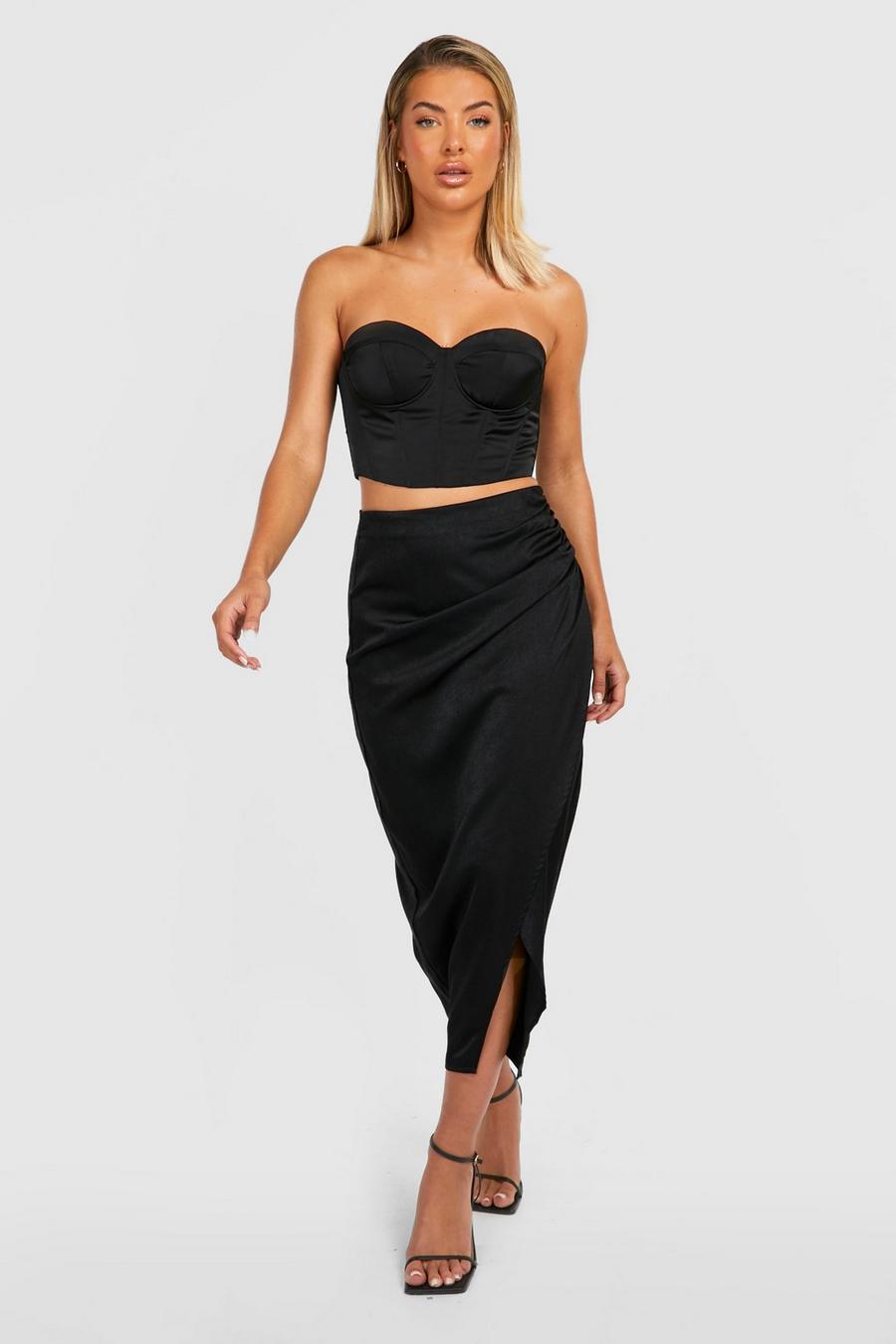 Black Draped Wrap Midi Skirt image number 1