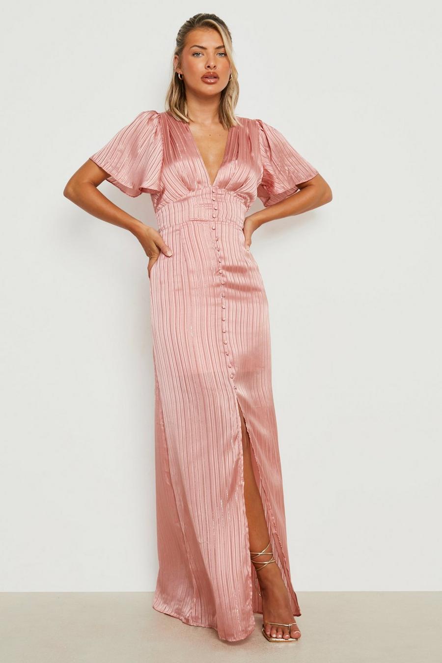 Pink Satin Button Detail Maxi Dress image number 1