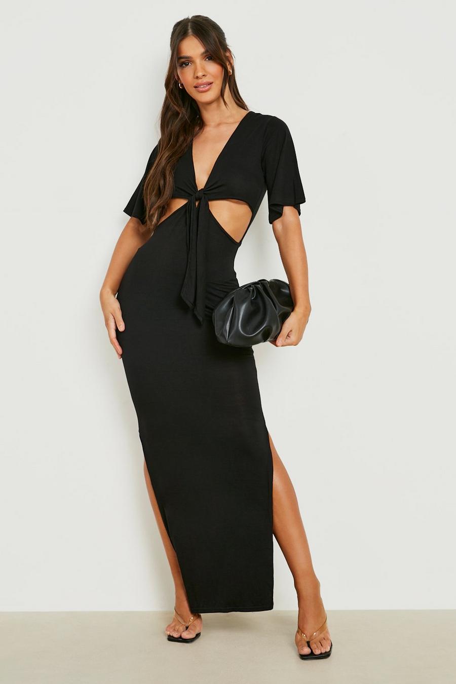 Black  Cut Out Tie Front Maxi Dress image number 1