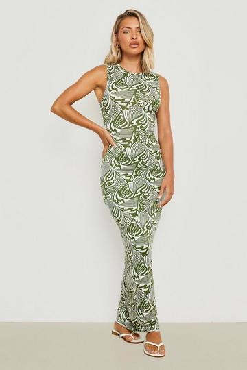 Printed Sleeveless Basic Maxi Dress khaki