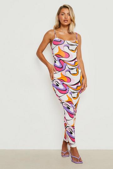 Abstract Strappy Maxi Dress pink