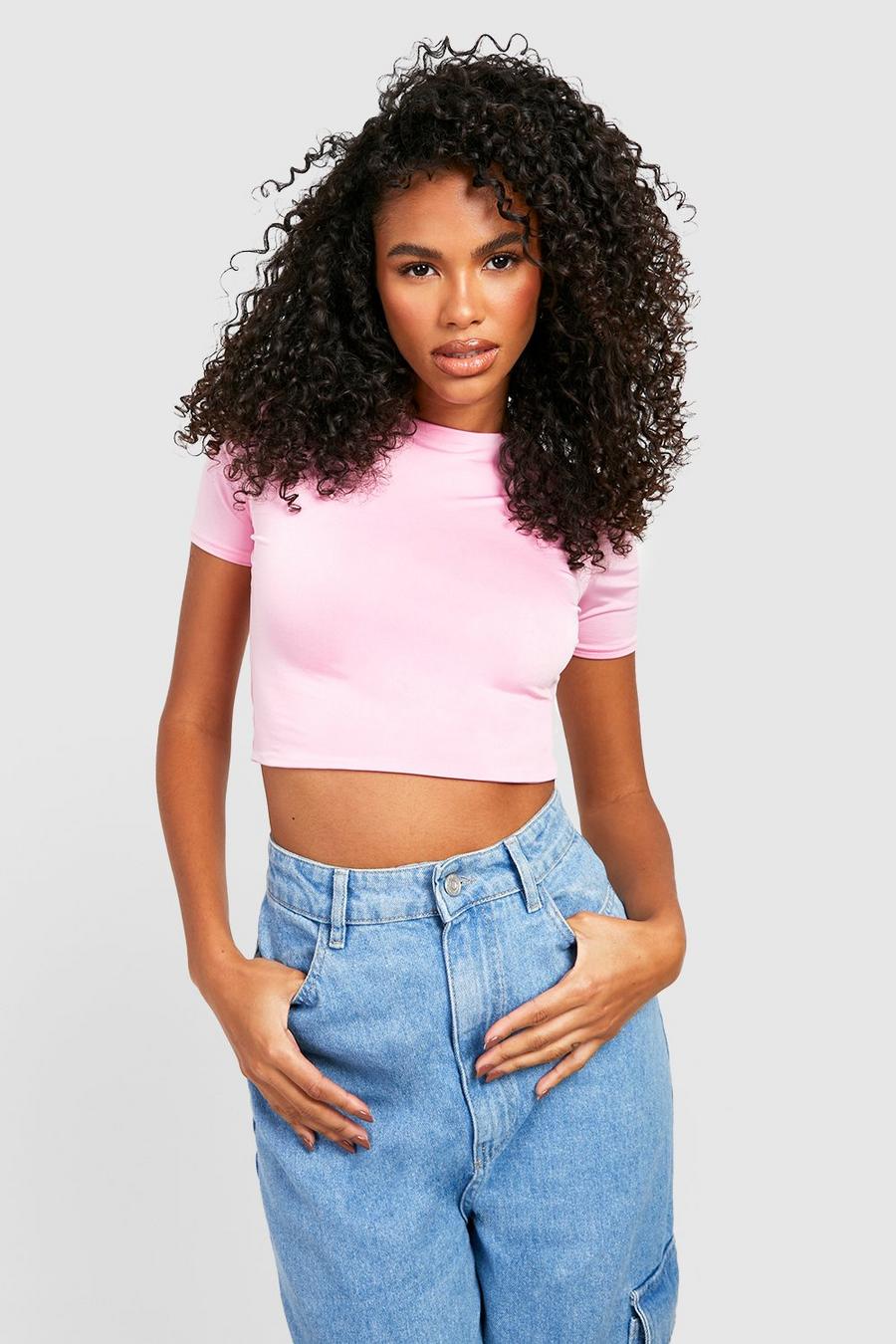 Pink Double Layer Slinky Crop Tee image number 1