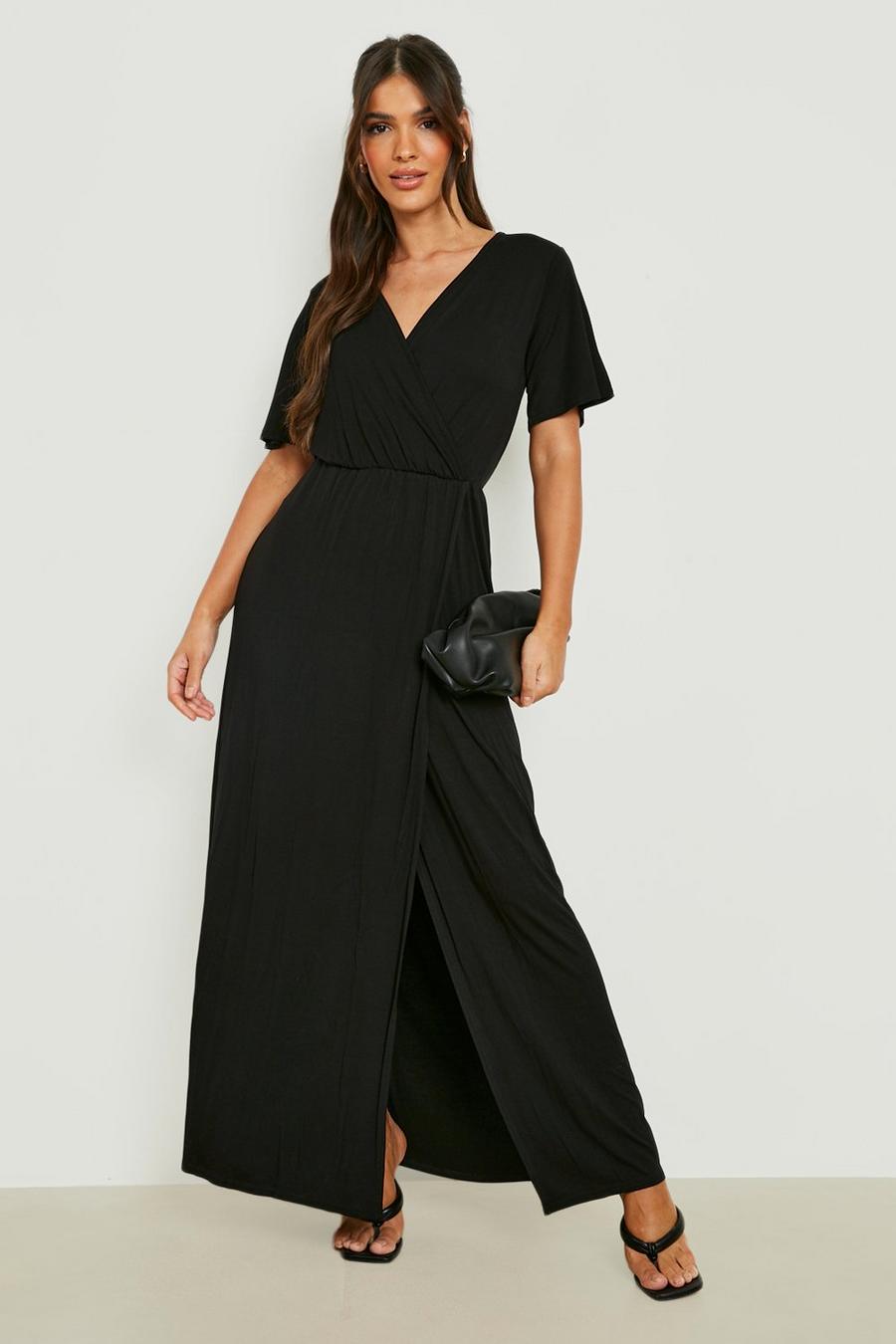 Black  Angel Sleeve Wrap Maxi Dress image number 1
