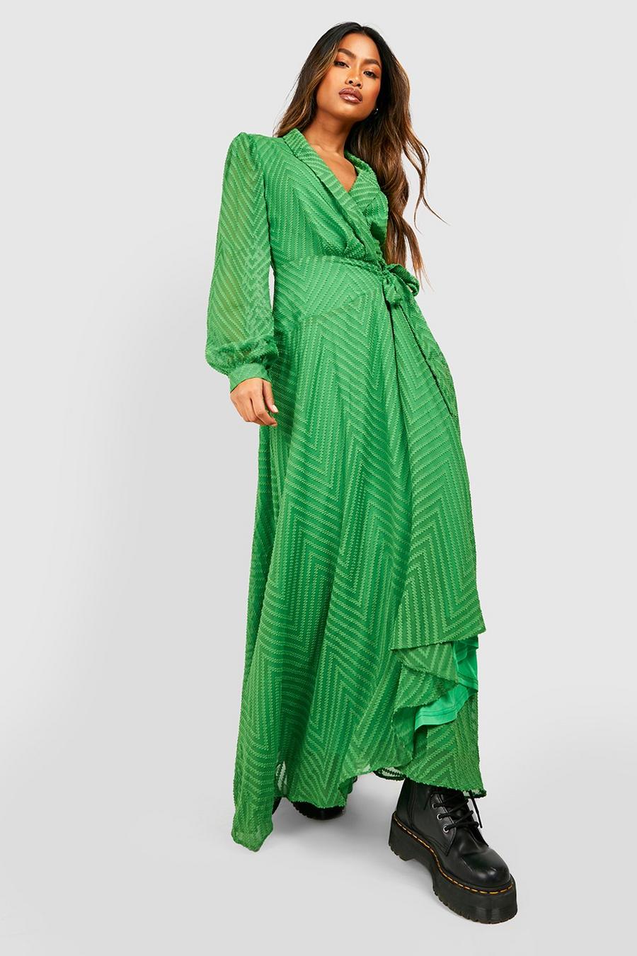 Green Dobby Wrap Belted Maxi Dress image number 1
