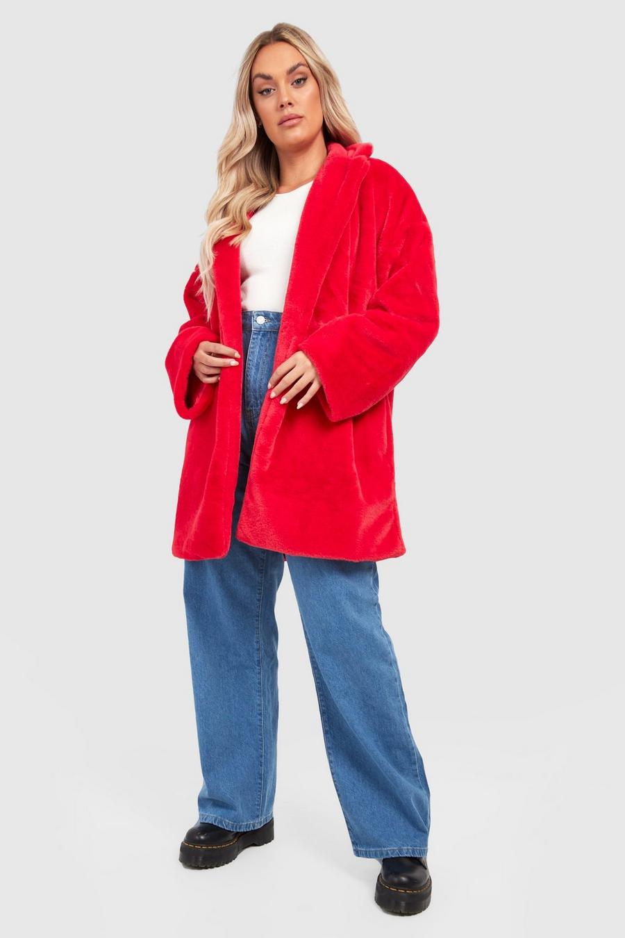 Grande taille - Manteau en fausse fourrure premium, Red image number 1