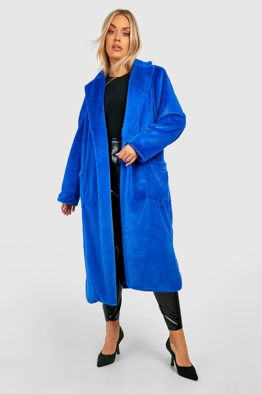 Cobalt blue Plus Premium Longline Faux Fur Coat 