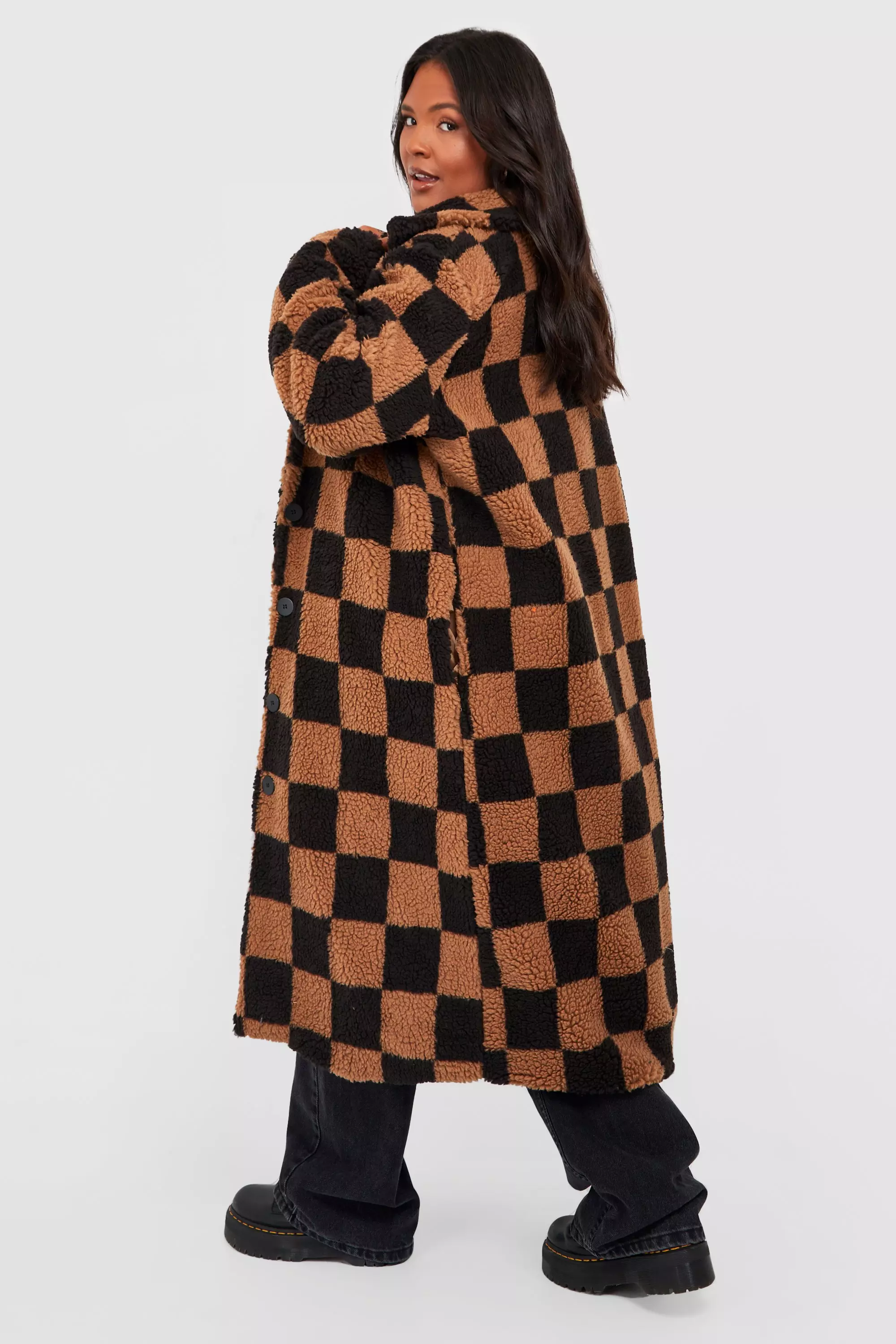 Plus Teddy Checkerboard Coat