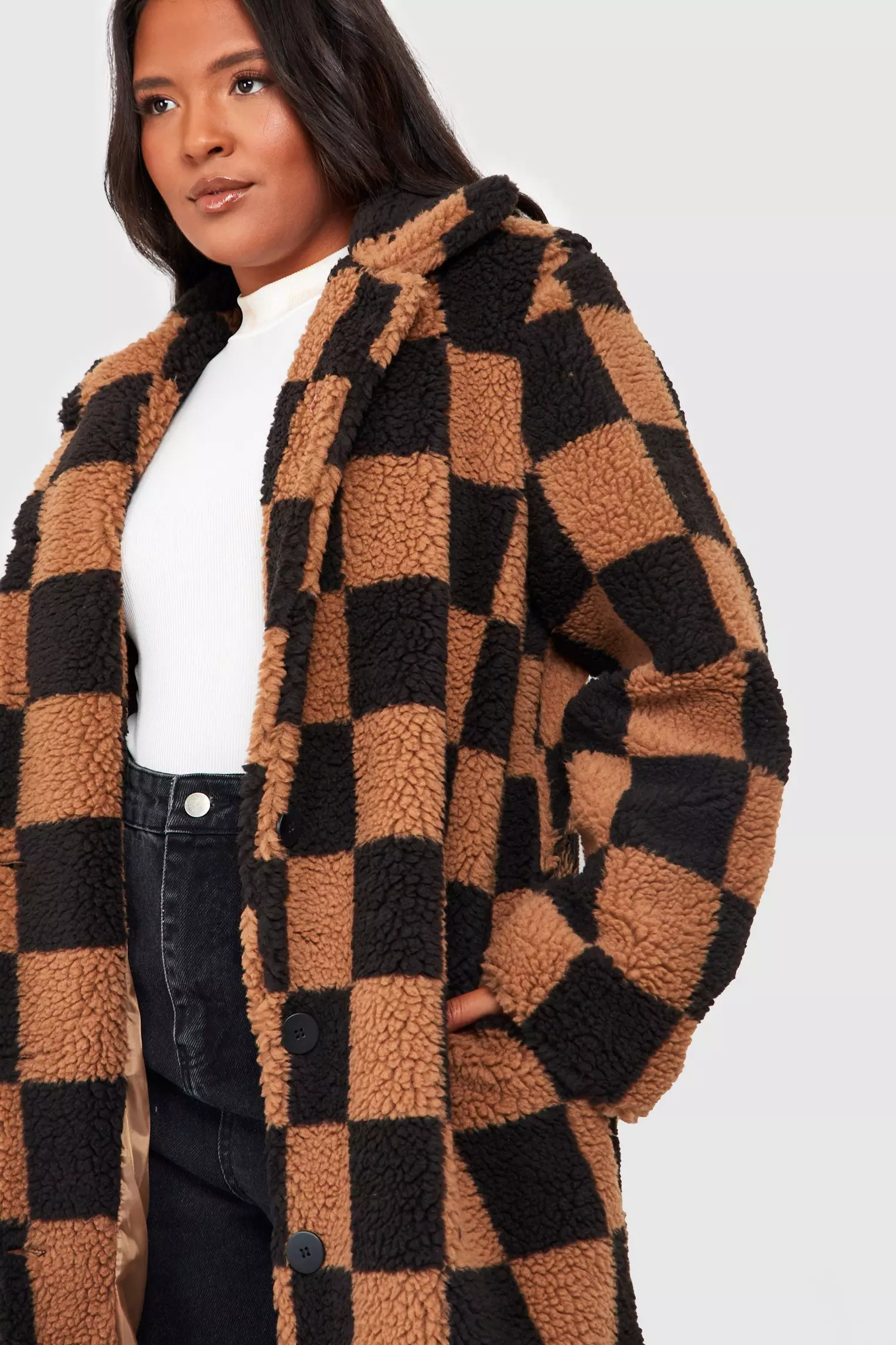 Checkered teddy clearance coat