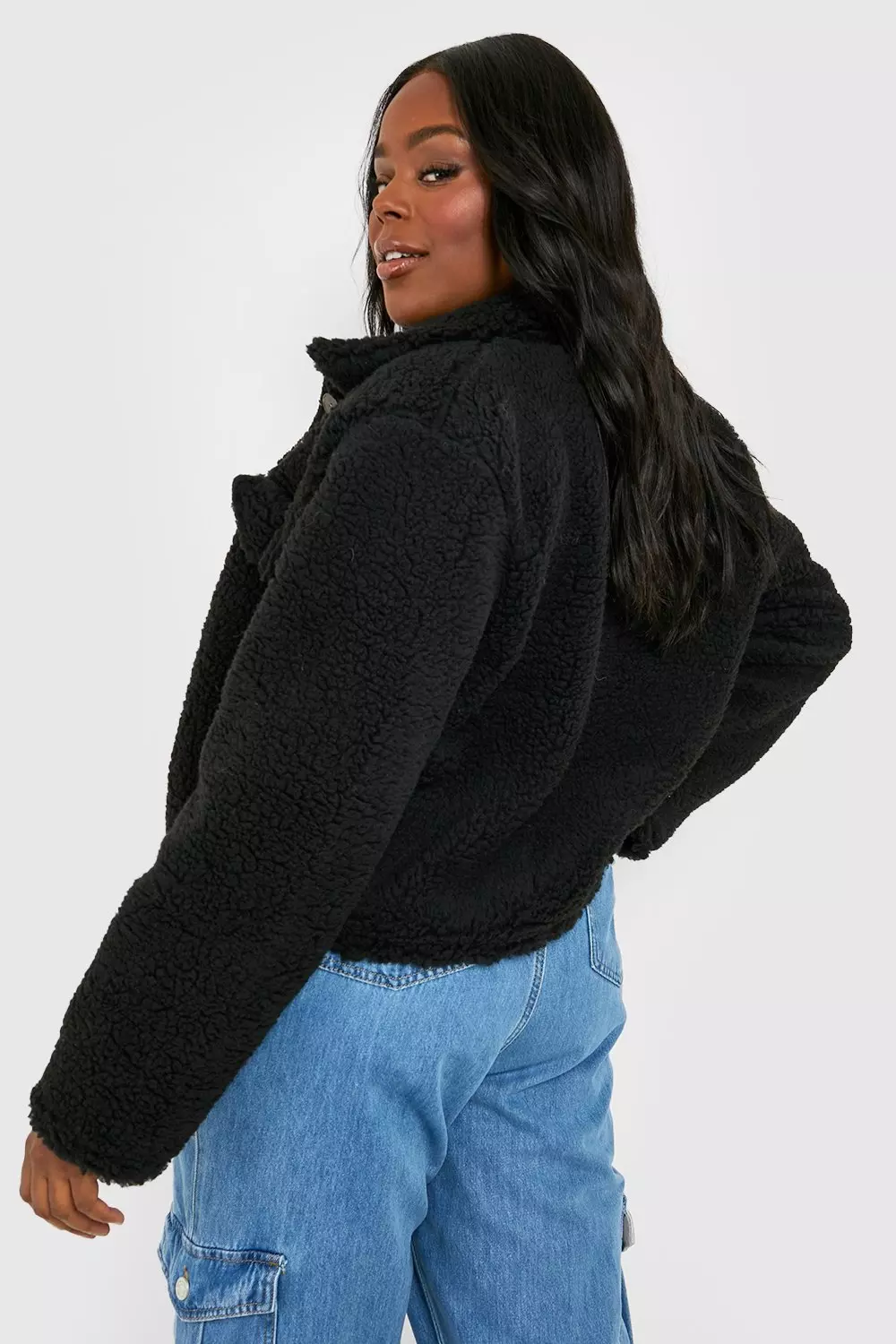 Black teddy trucker jacket outlet