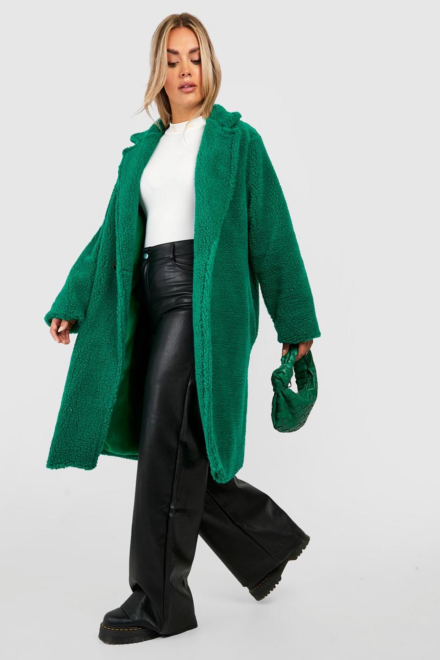 Green Plus Teddy Fur Double Breasted Coat