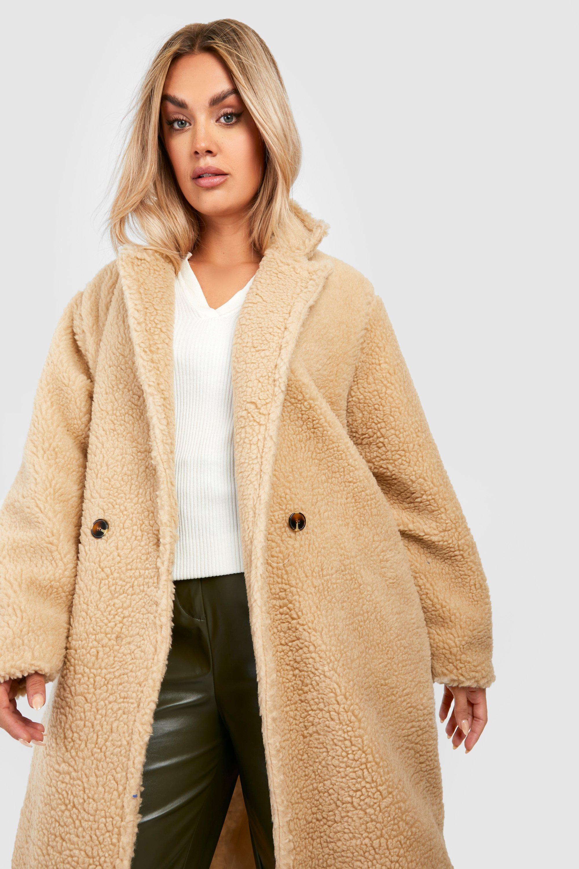 Plus Teddy Fur Double Breasted Coat