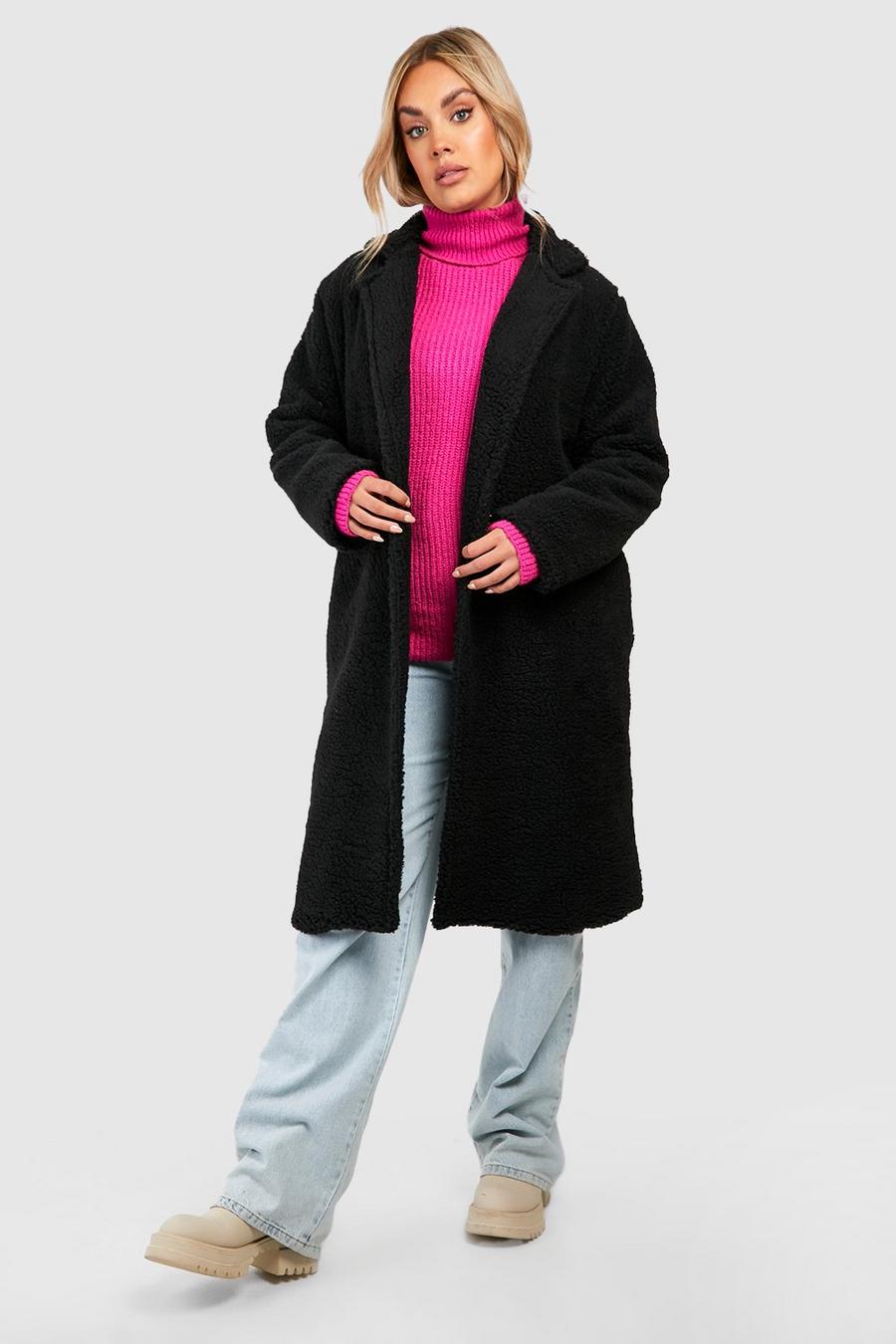 Grande taille - Manteau croisé effet laine, Black image number 1