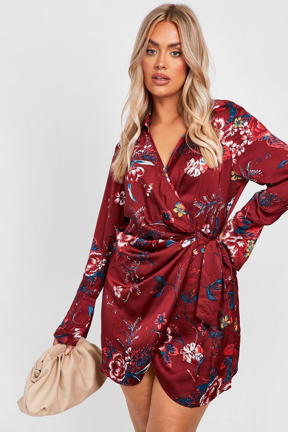 Satin floral 2025 wrap dress