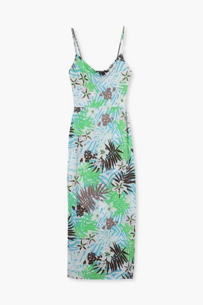 boohoo green Plus Floral Print Slinky Cowl Neck Maxi Dress