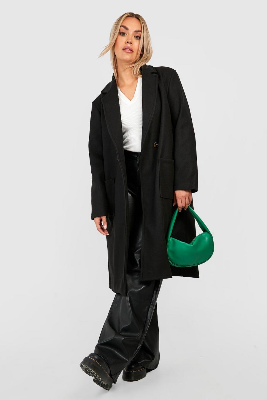 Black Plus Wool Look Coat With Pockets