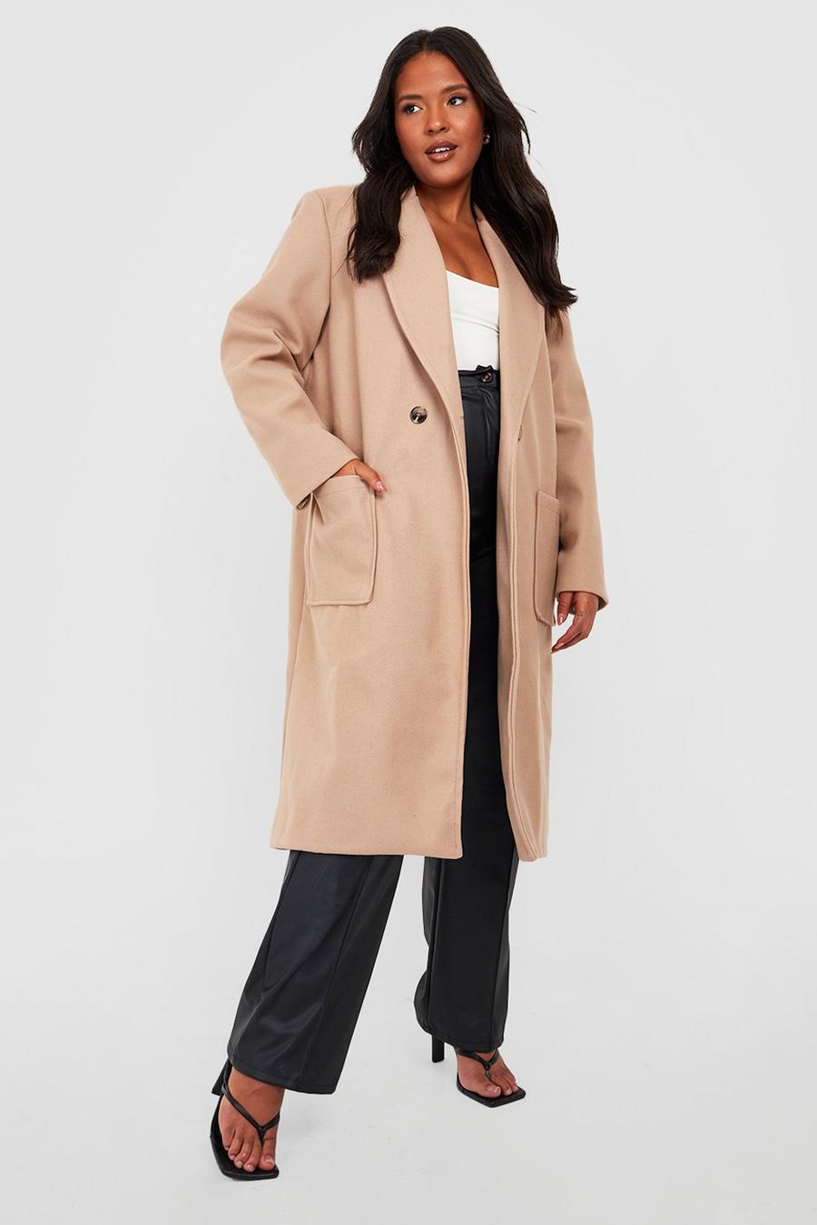 Stone beige Plus Wool Look Coat With Pockets