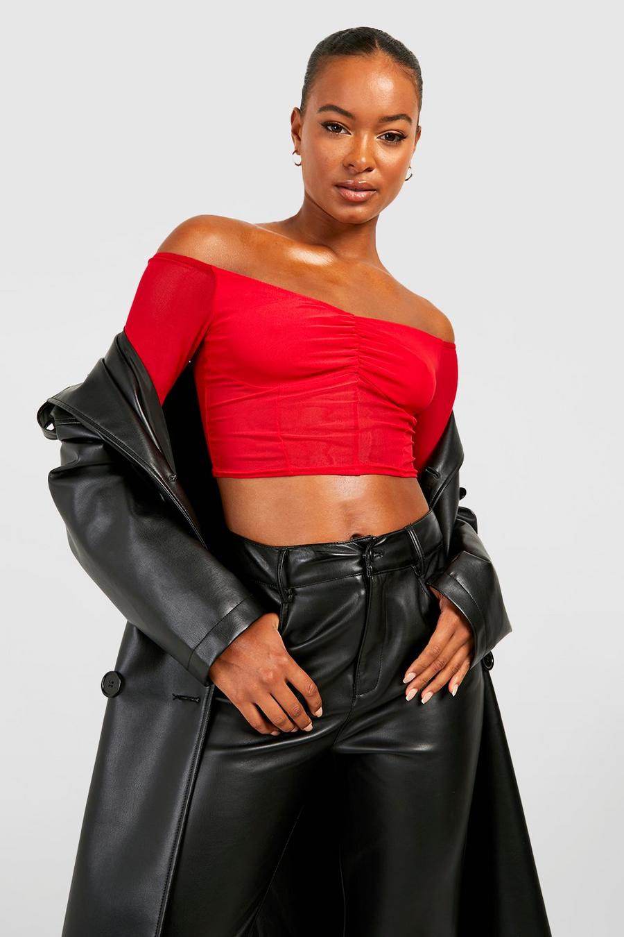 Red rouge Tall Mesh Off The Shoulder Corset Style Top