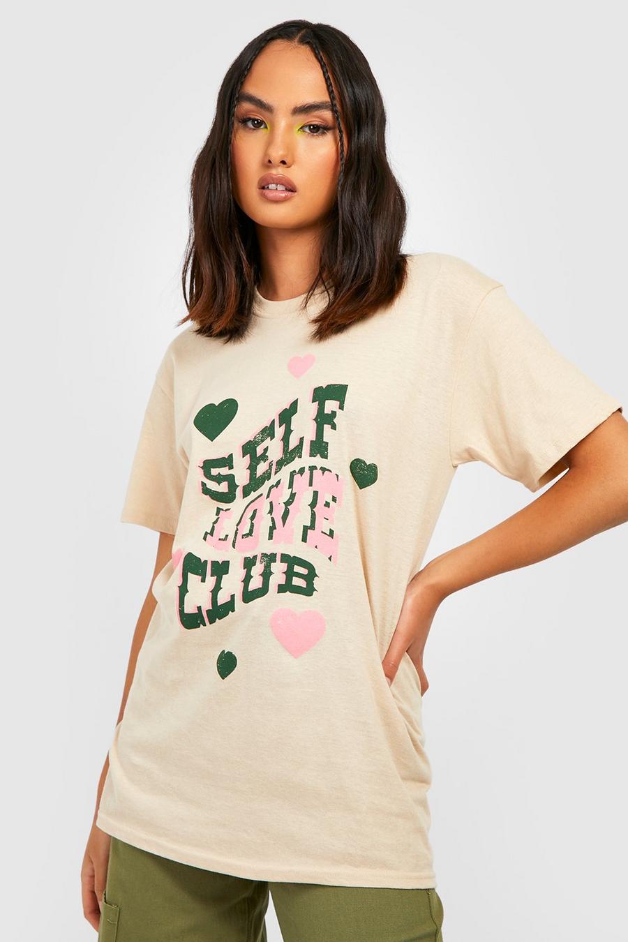 Sand beige Self Love Club Printed Oversized T-shirt