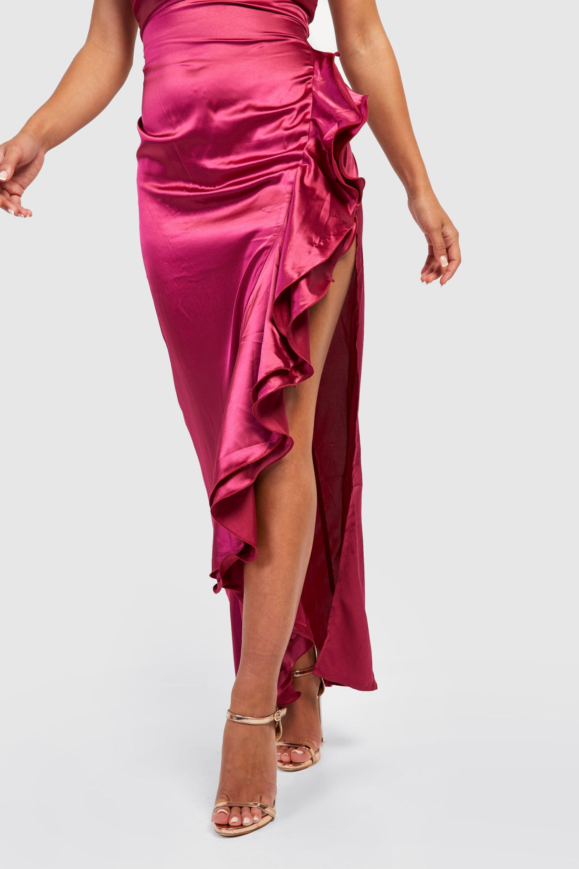 Satin ruffle hotsell maxi skirt